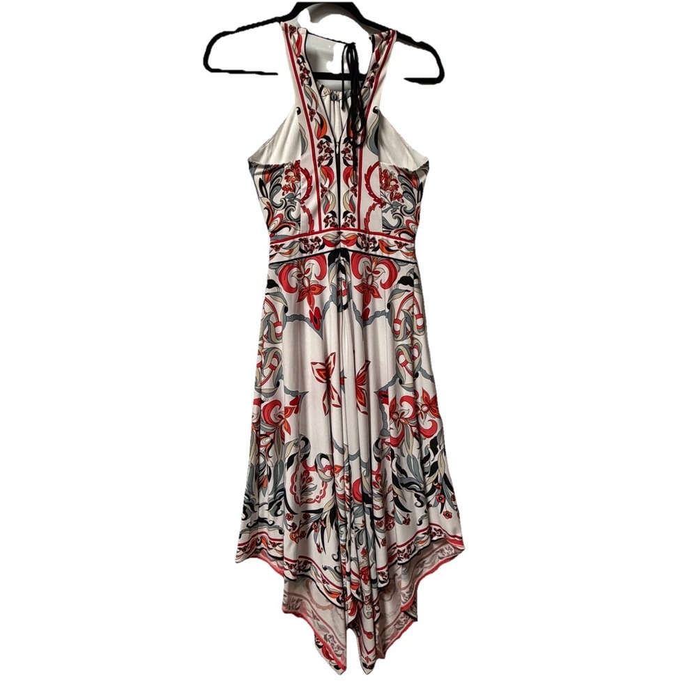 Boston Proper White Red Floral Chiffon Halter Asymmetric Midi Dress Sleeveless 2 - Picture 3 of 7